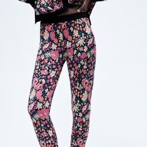 NWT ZARA FLORAL JACQUARD KNIT LEGGINGS MULTICOLORED